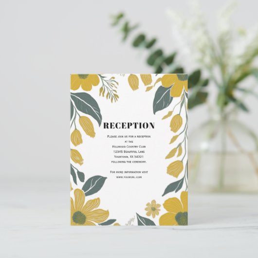 Carte D'accompagnement Réception de mariage fleuri jaune betercup (Debout devant)