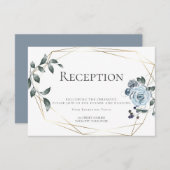 Carte D'accompagnement Réception de mariage | Fleurs aquarelles bleu pous (Devant / Derrière)