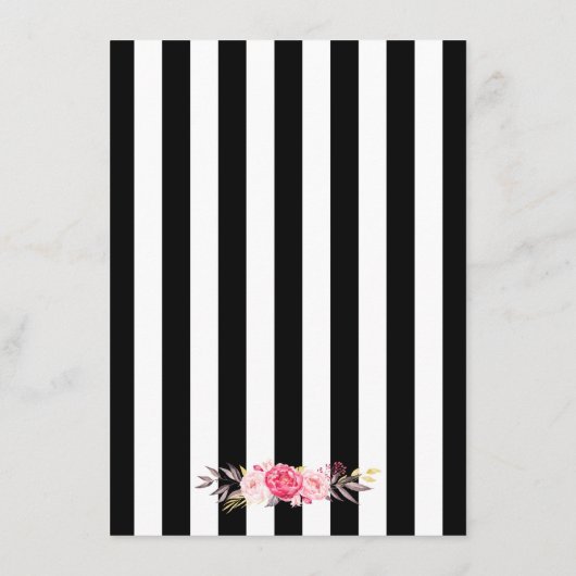 Carte D'accompagnement Réception de mariage Fleurs Or Noir Blanc Rayures (Dos)