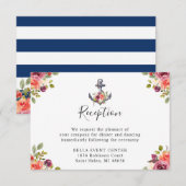 Carte D'accompagnement Réception de mariage floral à l'ancre nautique ble (Devant / Derrière)