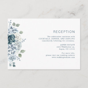 Carte D'accompagnement Réception de mariage floral aquarelle bleu poussié