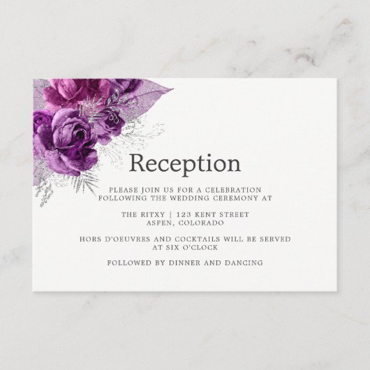 Carte D'accompagnement Réception de mariage floral aquarelle prune et mar (Devant)