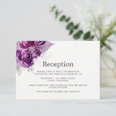 Carte D'accompagnement Réception de mariage floral aquarelle prune et mar (Debout devant)