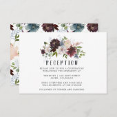 Carte D'accompagnement Réception de mariage floral Bordo et Navy (Devant / Derrière)