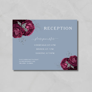 Carte D'accompagnement Réception de mariage Floral Bourgogne Bleu Poussié