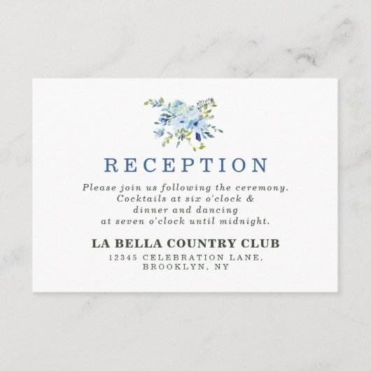 Carte D'accompagnement Réception de mariage floral de la Marine Bleue Sim (Devant)