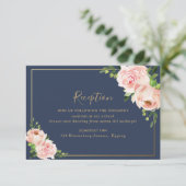 Carte D'accompagnement Réception de mariage floral de la Marine rose vif  (Debout devant)