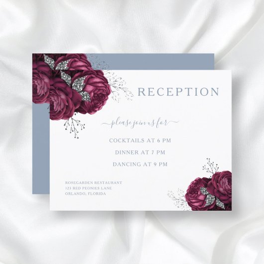 Carte D'accompagnement Réception de mariage Floral Dusty Blue Burgundy