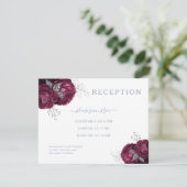 Carte D'accompagnement Réception de mariage Floral Dusty Blue Burgundy (Debout devant)