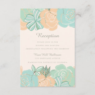 Carte D'accompagnement Réception de mariage floral élégant pêche et menth