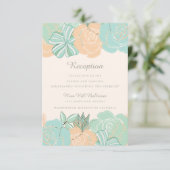 Carte D'accompagnement Réception de mariage floral élégant pêche menthe (Debout devant)