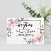 Carte D'accompagnement Réception de mariage floral encadré rose et or (Debout devant)