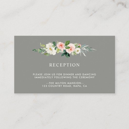 Carte D'accompagnement Réception De Mariage Floral Gris Blush (Devant)