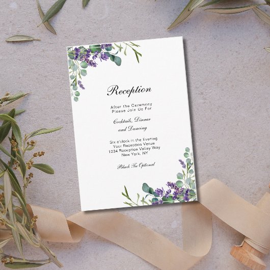 Carte D'accompagnement Réception de mariage floral Lavender Eucalytus