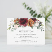 Carte D'accompagnement Réception De Mariage Floral Orange Bourgogne (Debout devant)