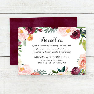 Carte D'accompagnement Réception de mariage floral rose et Bourgogne