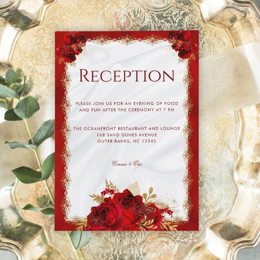 Carte D'accompagnement Réception de mariage floral rouge et or
