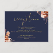 Carte D'accompagnement Réception De Mariage Floral Rustique Bleu Et Or De (Devant)