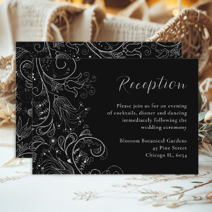 Carte D'accompagnement Réception de mariage floral soyeux et noir