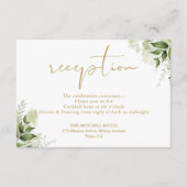 Carte D'accompagnement Réception de mariage Floral Vert Doré Script (Devant)