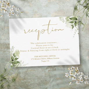 Carte D'accompagnement Réception de mariage Floral Vert Doré Script