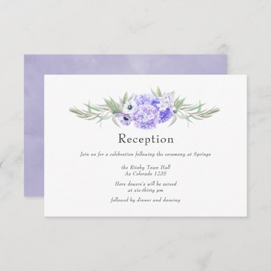 Carte D'accompagnement Réception de mariage floral violet pastel (Devant / Derrière)