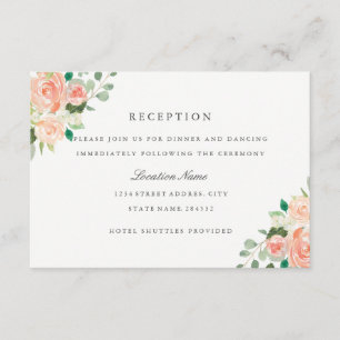 Carte D'accompagnement Réception de mariage florale aquarelle rose pêche
