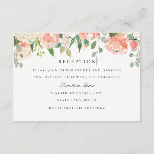 Carte D'accompagnement Réception de mariage florale aquarelle rose pêche (Devant)