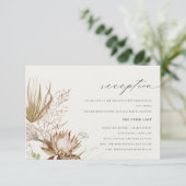 Carte D'accompagnement Réception De Mariage Florale Chic Boho Protea Sec (Debout devant)