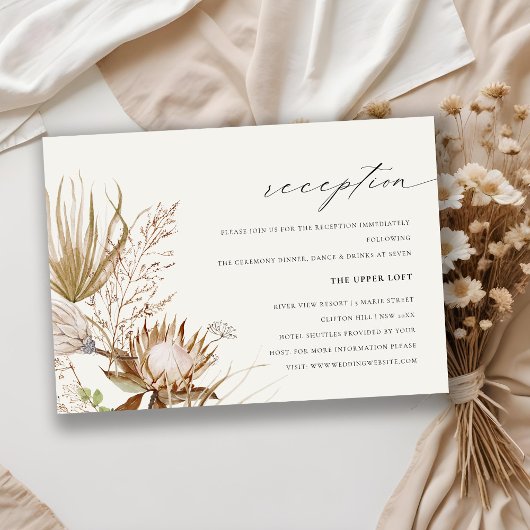 Carte D'accompagnement Réception De Mariage Florale Chic Boho Protea Sec