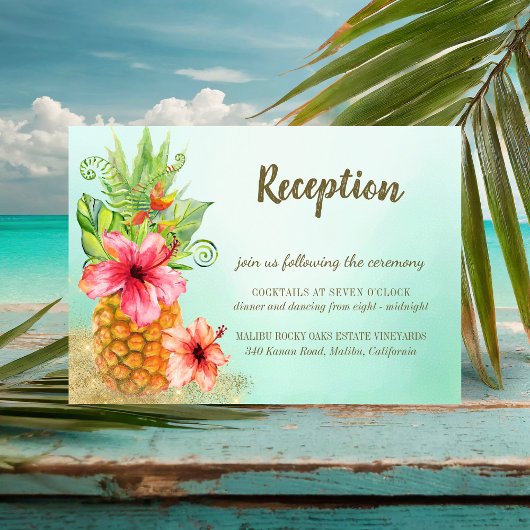 Carte D'accompagnement Réception de mariage florale d'ananas tropicaux
