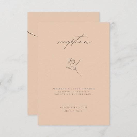 Carte D'accompagnement Réception De Mariage Florale De Pêche Minimale (Devant / Derrière)