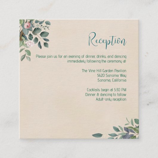Carte D'accompagnement Réception De Mariage Florale De Sage De Flush (Devant)