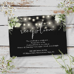 Carte D'accompagnement Réception De Mariage Florale Noir Et Blanc<br><div class="desc">Cette élégante carte de détails noir et blanc mariage,  avec de jolies lampes à cordes et de la verdure fleurie,  peut être personnalisée avec vos informations dans la typographie chic. Conçu par Thisisnotme©</div>