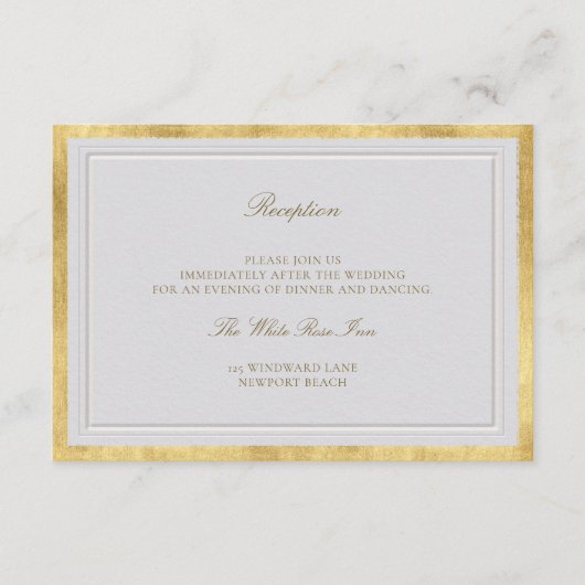 Carte D'accompagnement Réception de mariage formelle en or ivoire élégant (Devant)