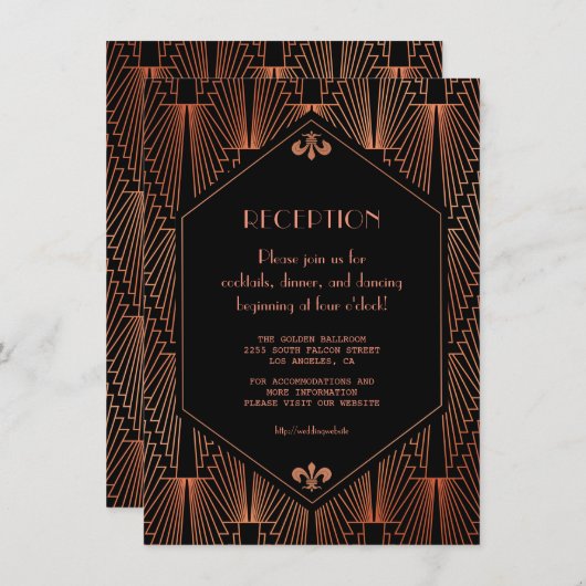 Carte D'accompagnement Réception de mariage Gatsby le Magnifique Royal Or (Devant / Derrière)