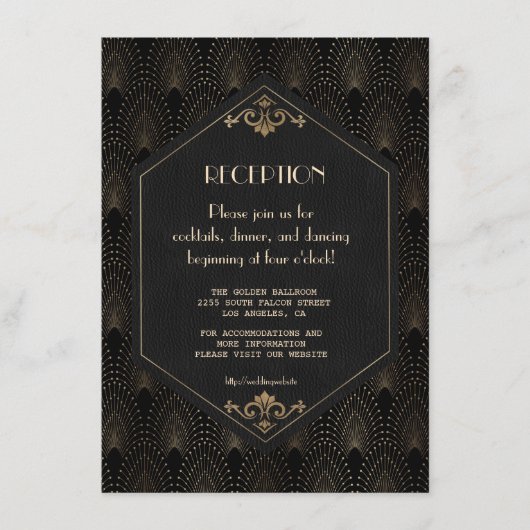 Carte D'accompagnement Réception de mariage Glam Gold Black Gatsby (Devant)