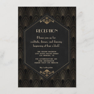 Carte D'accompagnement Réception de mariage Glam Gold Black Great Gatsby