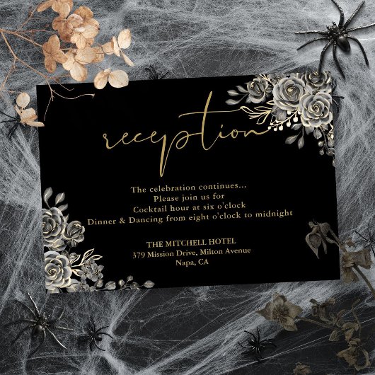 Carte D'accompagnement Réception De Mariage Gothique Noir Et Or