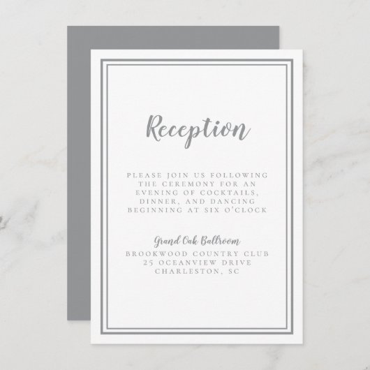 Carte D'accompagnement Réception de mariage gris simple Cadre blanc (Devant / Derrière)