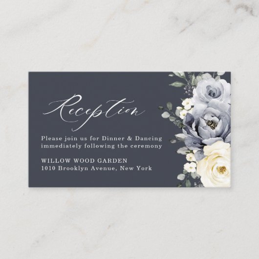 Carte D'accompagnement Réception de mariage hivernal floral gris argent e (Devant)
