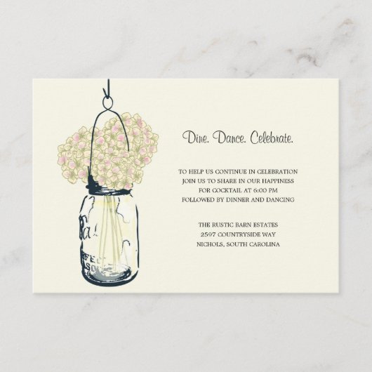 Carte D'accompagnement Réception de mariage Hydrangea et pot Mason (Devant)