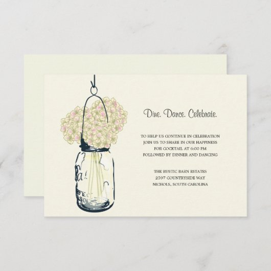 Carte D'accompagnement Réception de mariage Hydrangea & Mason Jar (Devant / Derrière)