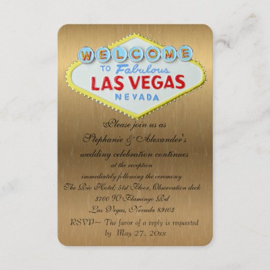 Carte D'accompagnement Réception de mariage Las Vegas Boîtier Or (Devant)