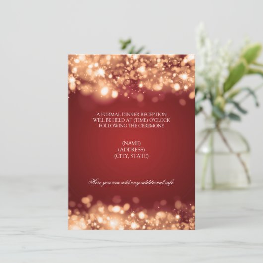 Carte D'accompagnement Réception de mariage lumières scintillantes or (Debout devant)