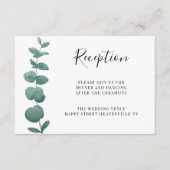 Carte D'accompagnement Réception De Mariage Minimale Eucalyptus (Devant)