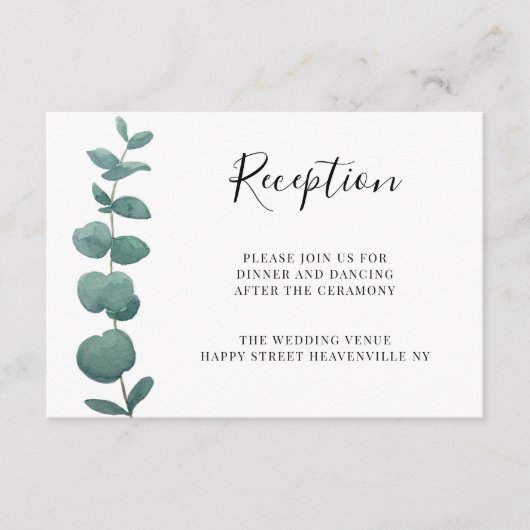 Carte D'accompagnement Réception De Mariage Minimale Eucalyptus (Devant)