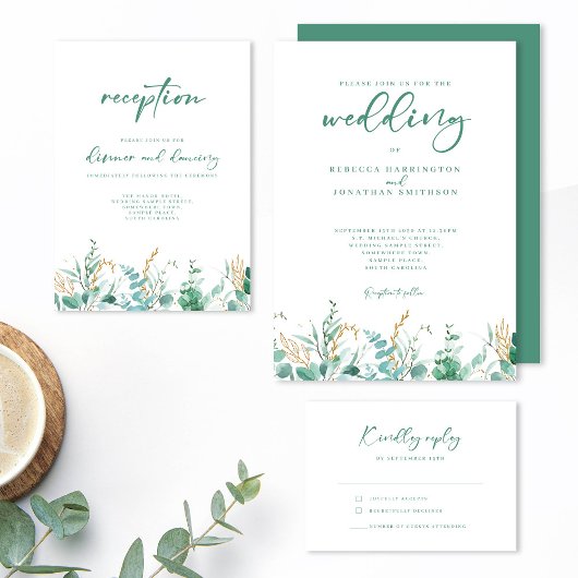 Carte D'accompagnement Réception De Mariage Minimale Eucalyptus