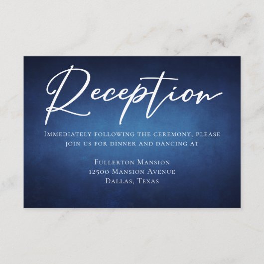 Carte D'accompagnement Réception de mariage moderne bleu foncé (Devant)
