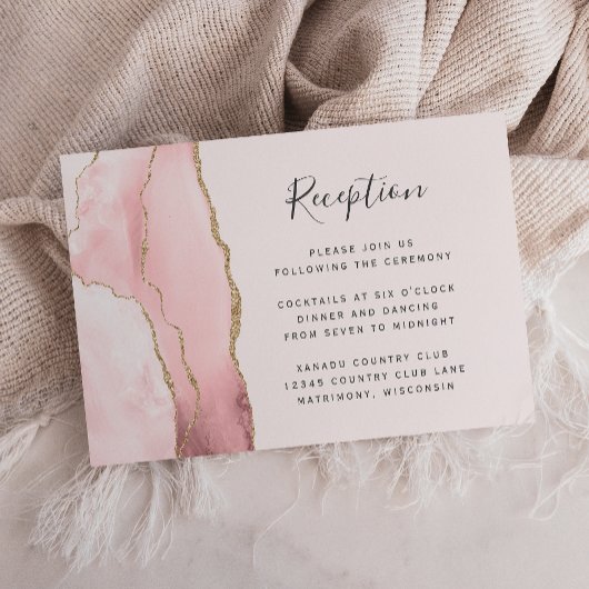 Carte D'accompagnement Réception de mariage moderne Blush Pink Gold Agate